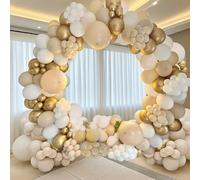 Kit d'Arche de Ballons Blancs et Dorés - Guirlande de 185 Pièces avec Nuances Beige Nude pour Fête d'Anniversaire, Mariage, Fête Prénatale, Fiançailles