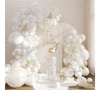 Kit d'arche de ballons blancs nacrés, guirlande de ballons blancs transparents à double rembourrage pour mariage, anniversaire, fête prénatale, révélation du sexe, fiançailles, décorations de fête