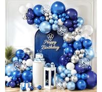 Kit d'arche de ballons bleu, blanc, argent, bleu marine, métallisé, bleu | Ballons bleus et argentés, bleu marine métallisé, bleu foncé clair argenté, pour anniversaire, remise de diplôme