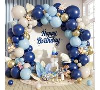Kit d'arche de ballons bleu marine poudré bleu clair doré guirlande de ballons blancs, sable, crème, ballons dorés métallisés pour mariage, fête prénatale, révélation de sexe, remise de diplôme