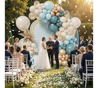 Kit d'arche de ballons bleu mer 151 pièces, bleu sarcelle poussiéreux, bleu clair, crème, blanc, confettis dorés métallisés avec bande à pois adhésifs, toile de fond de fête pour anniversaire, fête