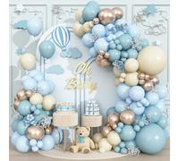 Kit d'arche de ballons bleu poudré de 102 pièces pour décoration de fête d'anniversaire, fête prénuptiale de garçon, bleu clair métallisé, champagne, doré, blanc, sable, bleu clair, bleu clair