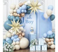 Kit d'arche de ballons bleu poussiéreux et doré avec ballons en forme d'étoile beige, guirlande de ballons pour fête prénatale, bleu ardoise, crème, blanc, champagne doré pour décoration de fête
