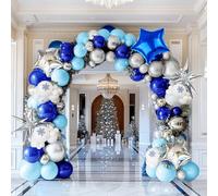 Kit d'arche de ballons bleu roi et argent blanc et 126 pièces avec ballons en mylar en forme d'étoile pour fête prénatale garçon, 1er anniversaire, anniversaire de mariage, Nouvel An, remise de