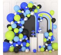 Kit d'arche de ballons bleu, vert, noir, argent - 122 ballons de fête de jeu vidéo, ballons vert citron et noir pour jeux vidéo, anniversaire, mariage, remise de diplôme, décorations de fête de Noël