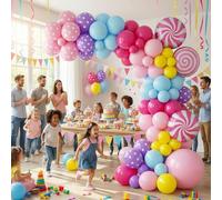 Kit d'arche de ballons Candy 102 pièces, 12,7 cm, 25,4 cm, 30,5 cm, 45,7 cm, 45,7 cm, guirlande avec 4 ballons en aluminium à pois, mélange de latex, toile de fond pour fête d'anniversaire, table de
