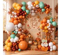 Kit d'arche de ballons d'automne de 124 pièces, guirlande de Thanksgiving avec vert sauge, orange brûlé, marron, café, sable, nude et doré métallique pour automne, Thanksgiving, récolte d'automne