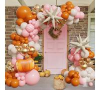 Kit d'arche de ballons d'automne roses - 149 ballons orange brûlé, nude, rose doré avec ballons en aluminium citrouille pour Thanksgiving, automne, automne, décorations de fête d'anniversaire