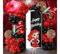 Kit d'arche de ballons de 145 pièces avec ballons à imprimé léopard rouge et noir pour décorations d'anniversaire, ballons à imprimé guépard, décoration de fête léopard, thème cerise, soirée entre