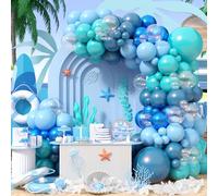 Kit d'arche de ballons de fête sur le thème de l'océan, bleu turquoise, bleu sarcelle, transparent métallisé pour enfants, fête sur le thème de l'océan, fête prénatale, anniversaire, décoration de