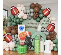 Kit d'arche de ballons de football, vert olive, vert sauge, sable, blanc, café, marron, ballons en aluminium pour sport, fête d'anniversaire, décoration de fête sur le thème du rugby