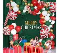 Kit d'Arche de Ballons de Noël,109 Pièces Décoration de Fête Noël,Noël Canne en Bonbon Ballons,Ballon en latex Rouges vert or Blancs,Kit d'arche de guirlande ballons de Noël pour le Nouvel An