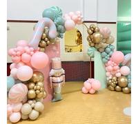 Kit d'arche de ballons de Noël, 112 ballons en latex rose, vert, doré avec canne à l'hélium en feuille Mylar pour décorations de fête de Noël, anniversaire, mariage, Nouvel An