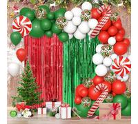 Kit d'arche de ballons de Noël 153 pièces - Décorations de fête festives rouges, blanches et vertes avec rideau à franges en aluminium pour Noël, anniversaire et fête prénatale (Noël, 153 pièces)