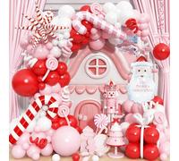 Kit d'arche de ballons de Noël de 130 pièces, ballons en latex rouge, rose, blanc avec Père Noël, sucre d'orge, étoile en aluminium Mylar pour Noël, Nouvel An, vacances, fête prénatale, fête