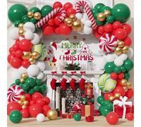 Kit d'arche de ballons de Noël, guirlande de ballons de Noël avec ballons en latex rouge et vert, ballons en aluminium en forme de canne à sucre d'orge pour décoration de fête de Noël, décoration de