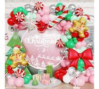 Kit d'arche de ballons de Noël rose vert argenté avec bonbon en pain d'épices et étoiles pour décorations de Noël