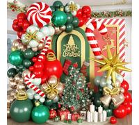 Kit d'arche de ballons de Noël, rouge, vert foncé, doré, métallisé, canne à sucre, étoile en aluminium Mylar pour Noël, fête prénatale, pull moche, décorations de fête d'anniversaire