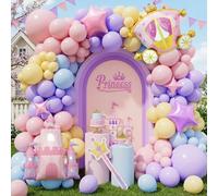 Kit d'arche de ballons de princesse, 152 ballons roses, violets, bleus, jaunes, avec château, carrosse et étoile, ballons en aluminium pour filles, fête prénatale, anniversaire, conte de fées