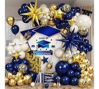 Kit d'arche de ballons de remise de diplôme, ballons bleu marine et doré en forme d'étoile explosion de ballons en aluminium bleu roi métallisé doré blanc ballons en latex pour la e 2026