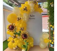 Kit d'arche de ballons de tournesol 140 pièces - Jaune citron, jaune maca, or métallisé en latex et feuille de tournesol pour décoration de fête d'anniversaire sur le thème du tournesol, de l'abeille