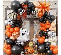 Kit d'arche de ballons d'Halloween, 132 ballons oranges, argentés et noirs, ballons œil d'araignée, fantôme, explosion orange, étoile ballon en aluminium pour une horreur effrayante, un tour