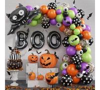 Kit d'arche de ballons d'Halloween avec confettis et chauve-souris en aluminium pour décoration de fête d'enfants, orange, violet, vert, noir