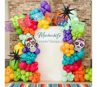 Kit d'arche de ballons Dia De Los Muertos - 161 pièces - Guirlande de ballons colorés arc-en-ciel avec ballons en aluminium en forme de crâne en sucre pour Halloween, fête mexicaine, Cinco de Mayo