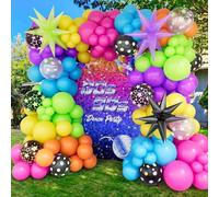 Kit d'arche de ballons disco arc-en-ciel de 190 pièces avec ballons fluorescents fluorescents, ballons fluorescents phosphorescents pour décorations de fête d'anniversaire des années 80 et 90