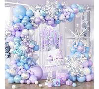 Kit d'arche de ballons en forme de flocon de neige avec ballons en forme de flocon de neige bleu pastel perlé violet blanc métallisé argenté transparent pour décoration de fête prénatale, fête