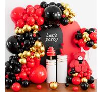Kit d'arche de ballons en latex rouge, noir et doré - 157 pièces - Pour anniversaire, mariage, casino à Las Vegas - Décorations de fête