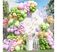 Kit d'arche de ballons féériques 147 pièces - Rose pastel, violet, olive, vert citron, orange, nude, guirlande de ballons sauvages, prairies, décorations de fête d'anniversaire pour filles, jardin