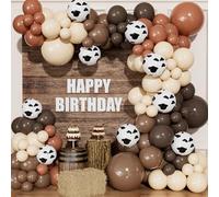 Kit d'arche de ballons imprimé vache occidentale, 134 ballons marron beige café et vache, pour anniversaire, fête prénatale, décoration de fête sur le thème de la ferme occidentale