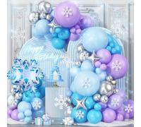 Kit d'arche de ballons La Reine des Neiges - Bleu argenté et violet - Flocon de neige - Arche de ballons de Noël en latex à l'hélium avec étoile argentée - Ballons en aluminium 4D pour filles
