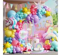 Kit d'arche de ballons licorne de 172 pièces, avec licorne rose, violet, arc-en-ciel, sphère irisée, ballons en aluminium pour fille, fête d'anniversaire, décoration de fête prénatale