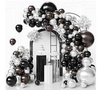 Kit d'arche de ballons noirs et argentés, guirlande de ballons noirs métallisés en latex de différentes tailles pour anniversaire, fiançailles, fête prénatale, mariage, remise de diplôme