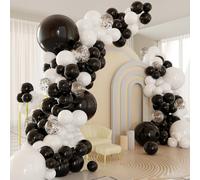 Kit d'arche de ballons noirs et blancs, 124 ballons confettis noirs et blancs avec bande de ruban adhésif de 4,9 m et colle à pois pour remise de diplôme, anniversaire, fête prénatale, mariage