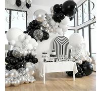 Kit d'arche de ballons noirs et blancs argentés, 149 ballons chromés neutres et confettis avec tailles mixtes, ensemble d'arche de ballons à faire soi-même pour anniversaire, mariage, remise de