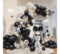 Kit d'arche de ballons noirs et blancs - Décorations d'anniversaire coquette avec nœud noir - Ballons longs et blancs sable - Différentes tailles pour mariage, fiançailles, enterrement de vie de jeune