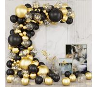 Kit d'arche de ballons noirs et dorés, 121 pièces, guirlande de ballons noirs et dorés avec arche de ballons à confettis pour homme et garçon, fête d'anniversaire, décoration de remise de diplôme