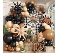 Kit d'arche de ballons noirs et marrons, 104 ballons en aluminium en forme d'étoile, ballons en aluminium marron foncé, marron clair, blanc pour cowboy, western sauvage, premier rodéo, ferme, fête