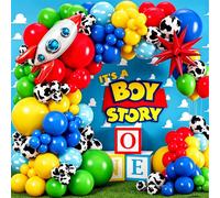 Kit d'arche de ballons nuage vache bleu, rouge, jaune, vert, inspiré de l'histoire de Toy Story, pour décorations de fête d'anniversaire sur le thème des dessins animés 125pcs toy inspired