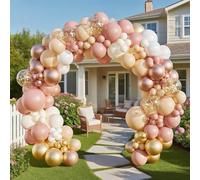 Kit d'arche de ballons or rose, 135 pièces, guirlande de ballons roses et blancs avec confettis pour filles et femmes, décoration de fête, fête prénatale, mariage, fiançailles