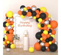 Kit d'arche de ballons orange, jaune, noir, argent, 122 pièces, ballons de construction, ballons noirs et oranges pour pompier, anniversaire, remise de diplôme, camion, anniversaire, fête prénatale