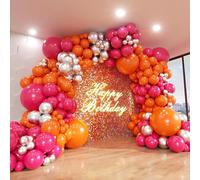 Kit d'arche de ballons orange, rose vif, guirxiété de ballons argentés, décoration de fête préChristophe, révélation du genre, fête d'anniversaire pour enfants, décoration de mariage NO.8