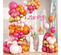 Kit d'arche de ballons orange, rouge, rose, or, guirlande de ballons confettis rose vif orange pour anniversaire, fête prénatale, mariage, enterrement de vie de jeune fille