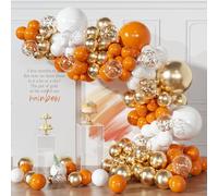 Kit d'arche de ballons oranges et blancs - 154 ballons oranges et blancs métallisés dorés et confettis pour Thanksgiving, anniversaire, remise de diplôme, fête prénatale, mariage