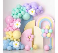 Kit d'Arche de Ballons Pastel - Guirlande de 136 Macarons et Marguerites pour Fête Prénatale, Mariage, Anniversaire, Révélation du Sexe - Décoration de Fête