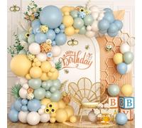 Kit d'arche de ballons pastel, vert sauge, bleu poussiéreux, jaune, bleu ardoise, vert fumé, vert citron, jaune sable, blanc pour fête prénatale, mariage, anniversaire, décoration de fête sauvage