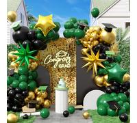 Kit d'arche de ballons pour remise de diplôme 2026 - Vert et or - Guirlande de ballons noirs avec étoile en feuille de métal pour la forêt d'émeraude, vert foncé - Décorations pour remise de diplôme